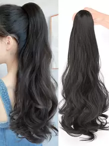 女性高馬尾小夾大波浪假髮馬尾合成纖維接髮 - 黑色 - 查看 1
