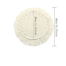 40cm Hand-woven, Round Tassel Placemat, Nordic Home Decoration For Dining Table, Heat Insulation Anti-slip Cup Mat - milky - View 5