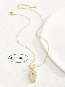 1 Pc Rhinestone Crown & Number Charm Necklace For Women Fashion Party Jewelry For Daily Decoration For Gift - Yellow Gold - View 3