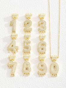 1 Pc Rhinestone Crown & Number Charm Necklace For Women Fashion Party Jewelry For Daily Decoration For Gift - Yellow Gold - View 2