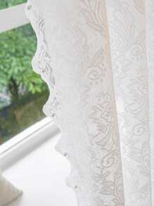 1pc French Cream Light Translucent Lace Window Curtain For Living Room And Bedroom - White - View 3