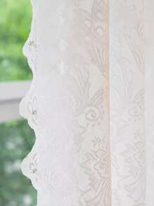 1pc French Cream Light Translucent Lace Window Curtain For Living Room And Bedroom - White - View 7