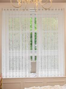 1pc French Cream Light Translucent Lace Window Curtain For Living Room And Bedroom - White - View 9