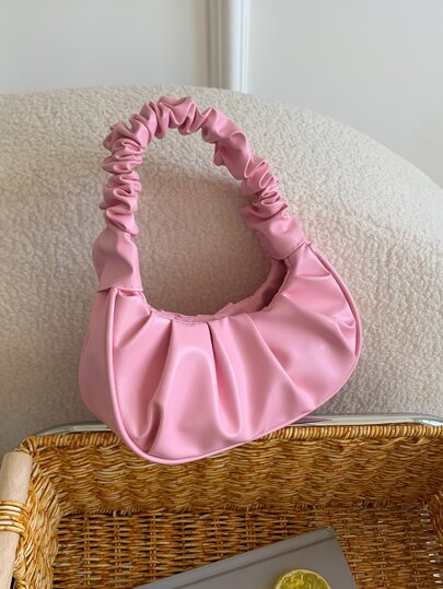 Bolso plegable de mujer de unicolor, bolso de hombro de mujer con diseño de nube y medialuna de unicolor