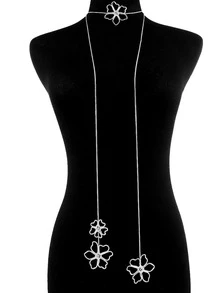 1 Miếng Thanh lịch Vintage Màu bạc Kim loại Thiết kế hoa Vòng cổ dài Đối với Của phụ nữ Buổi tiệc - Bạc - Xem 5