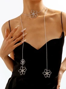 1 Miếng Thanh lịch Vintage Màu bạc Kim loại Thiết kế hoa Vòng cổ dài Đối với Của phụ nữ Buổi tiệc - Bạc - Xem 1