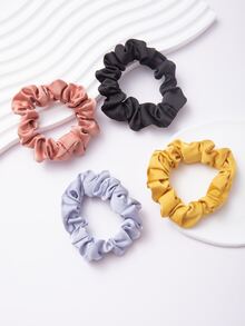 4pcs Elegant French Satin Fabric Hair Ties, All-Match Basic Imitated Silk - Multicolor - View 1