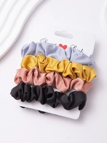4pcs Elegant French Satin Fabric Hair Ties, All-Match Basic Imitated Silk - Multicolor - View 2