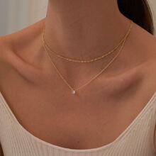 TUANZISP 2pcs/set Gold-tone Two Layers Delicate Zirconia Necklace Set For Women, Detachable Design - Gold - View 3