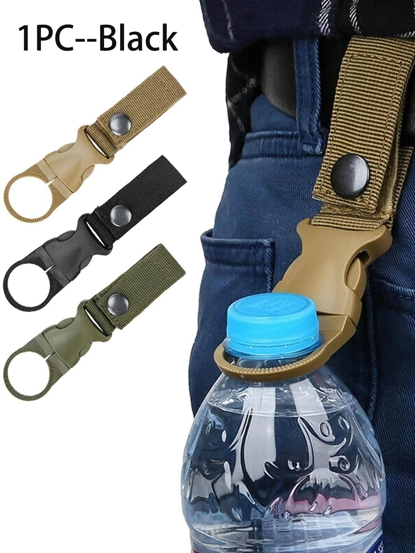 1 Kẹp chai di động: Hoàn hảo cho cắm trại ngoài trời, đi bộ đường dài và leo núi (màu đen) - màu đen - Xem 1