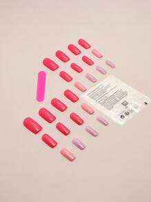 24pcs/Set Aurora Pink And Rose Red Solid Color Uv Gel Nail Polish + 1pc Nail File + 1pc Jelly Gel Press On Nails Nail Supplies