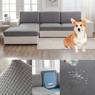 Waterproof Light Grey Corn Velvet Four Season Universal Sofa Cover, Elastic Full Wrapped Anti-slip Sofa Slipcover