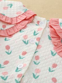 Young Girl Ditsy Floral Print Peter Pan Collar Flounce Sleeve Smock Dress - Multicolor - View 7
