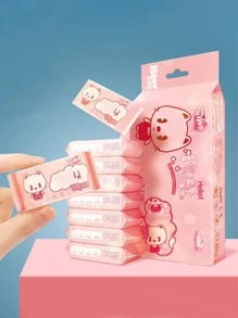 64pcs Super Mini Portable Cartoon Pattern Wet Wipes For Baby's Hand And Mouth - Pink - View 1