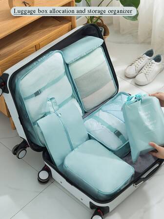 7pcs Travel Storage Bag Organizer Of Classified Storage Of Underwear, Clothing, And Shoes Waterproof Large Capacity Suitcase Packing Set Portable Luggage Clothes Organizer Bag Makeup Tidy Pouch For Travel Storage Bag,Makeup Bag,Cosmetic Bag,Vacation Organizer,Large Capacity Makeup Organizer Makeup Case, For Lipstick, Brush, Skincare, Mobile Phone, Coin, Small Items, For Home,Gift,Vacation And Festival Halloween Christmas Multifunctional Use