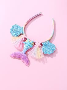 1pc Glitter Mermaid Tail, Shell, Starfish, Resin, Colorful Mesh Bowknot, Plastic Hair Accessory For Toddler Girls