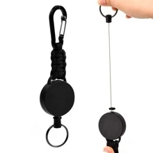Retractable Key Ring with Lanyard Retractable Key Chain Extendable Key Ring with Key Ring ID Jojo Clip Retractable Carabiner Key Roll for Belt - Black - View 1