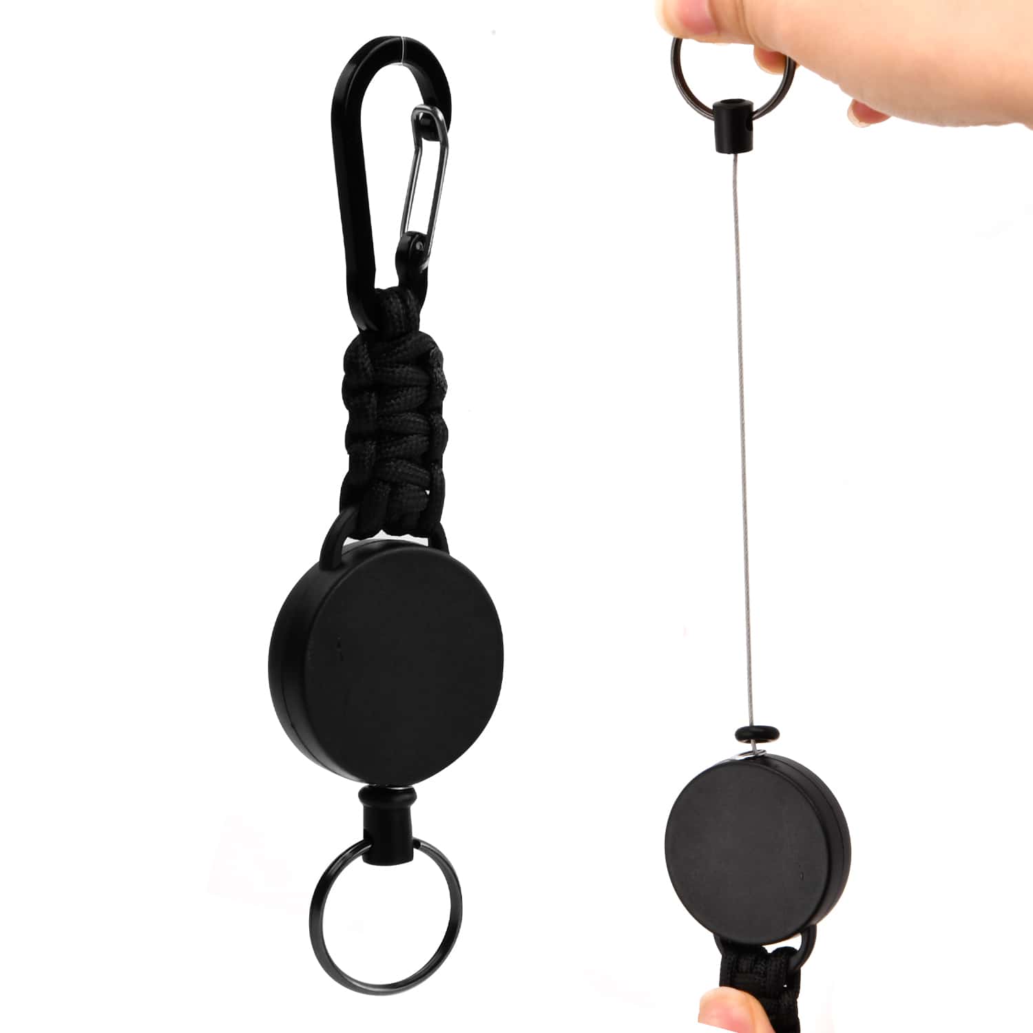 Retractable Key Ring with Lanyard Retractable Key Chain Extendable Key Ring with Key Ring ID Jojo Clip Retractable Carabiner Key Roll for Belt - Black - View 1