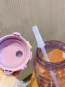 1件 67.63oz/2L 大容量黑色 PC 水瓶，附 3D 貼紙，便攜吸管杯，適用運動、健身、居家與戶外旅行 - 黑色 - 查看 4