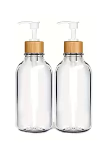 2件套塑料透明皂液器套装，带竹制泵，适用于浴室、沐浴露和乳液分配器浴室装饰夏季 - 無色 - 查看 6
