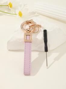 1pc Delicate Cute Pearl & Rhinestone Decorated Car Keychain Unisex - Multicolor - View 1