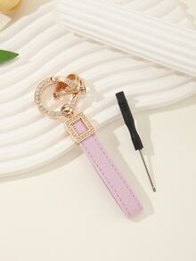 1pc Delicate Cute Pearl & Rhinestone Decorated Car Keychain Unisex - Multicolor - View 4