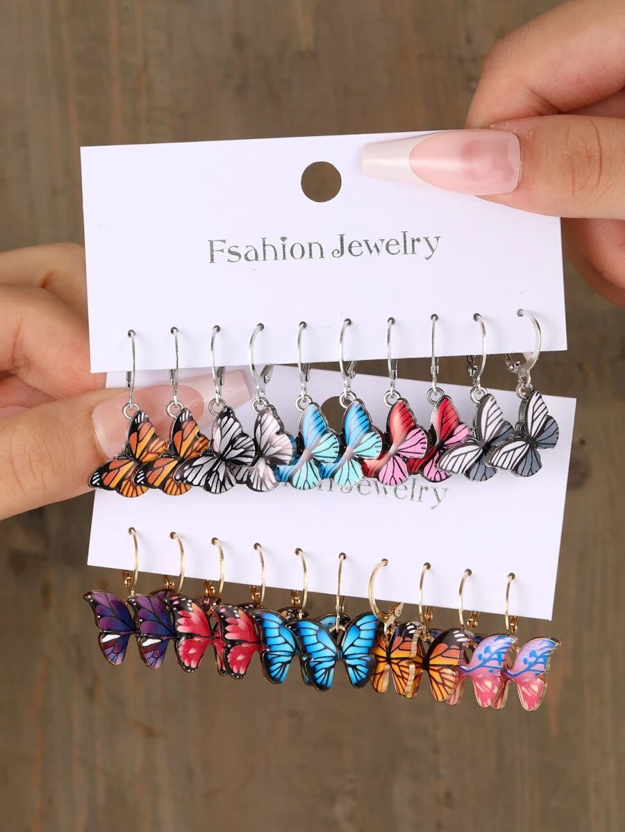 17KM 20pcs/Set Colorful Simple Butterfly Earrings Set, Gift For Women Summer Beach/Date