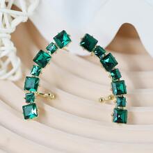 Fresh And Simple Square & Asymmetrical Shapes Fully Inlaid Rhinestone Minimalist Super Sparkling Ear Accessories