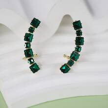 Fresh And Simple Square & Asymmetrical Shapes Fully Inlaid Rhinestone Minimalist Super Sparkling Ear Accessories