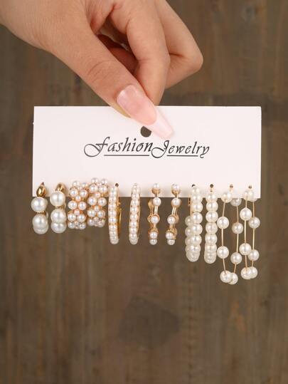 12 件简约仿珍珠金属几何 C 形耳环套装，适合女士、情侣、男女通用、度假、约会、日常、派对、送给朋友、妈妈、女朋友的礼物