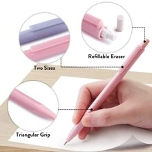 Cute Mechanical Pencil Set,6PCS Pastel Mechanical Pencils 0.5mm & 0.7mm With 360PCS HB Pencil Leads,3PCS Erasers And 9PCS Eraser Refills,School Office Supplies,Aesthetic Mechanical Pencils For Girls Writing,Suitable For Junior High School Primary School Boys And Girls College Student - 彩色 - 查看 4