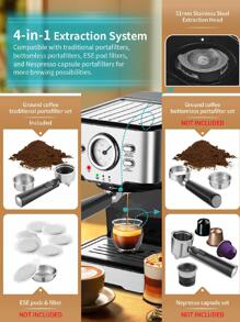 Gevi Espresso Machine 15 Bar Pump Pressure, Cappuccino Coffee Maker With Milk Foaming Steam Wand For Latte, Mocha, Cappuccino, 1.5L Water Tank - 黑色 - 查看 7