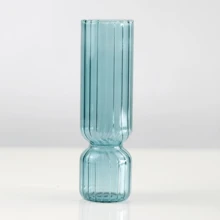 木頭支撐架空氣植物玻璃花瓶,創意透明水培插花適用於客廳和餐具桌子裝飾,ins風格工藝 - 藍色 - 查看 1