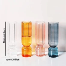 木頭支撐架空氣植物玻璃花瓶,創意透明水培插花適用於客廳和餐具桌子裝飾,ins風格工藝 - 藍色 - 查看 4