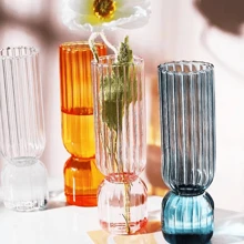 木頭支撐架空氣植物玻璃花瓶,創意透明水培插花適用於客廳和餐具桌子裝飾,ins風格工藝 - 藍色 - 查看 3