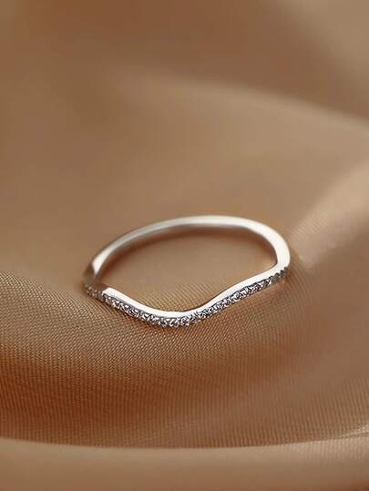 GAGAFEEL 1pc S925 Sterling Silver Wave Design Zirconia Inlaid Ring, New Simple Style Fashionable Personalized Index Finger Ring