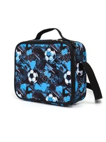 15.75in/40cm 3pcs Boys' Or Girls' Lightweight Backpack Set With Lunch Box & Pencil Case, Suitable For Travel, Camping, School. Padded Back & Adjustable Shoulder Straps, Fashionable Design (soccer Pattern). - Blue - View 6