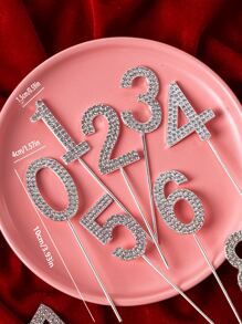 1 pieza Decoración superior de pastel de aleación de hierro, diseño digital decorativo de strass modernista para decoración de pastel de fiesta de cumpleaños