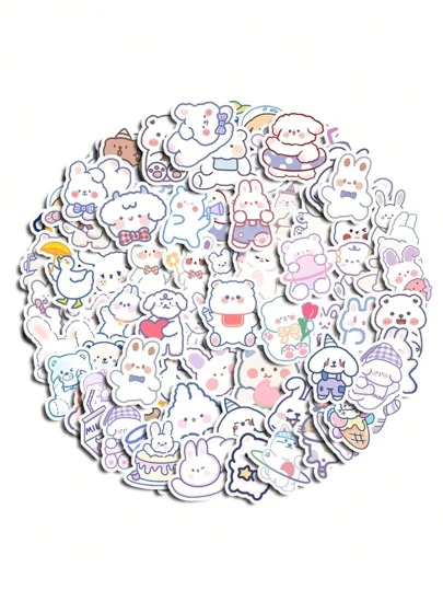 90入组/套卡通動物熊&兔子DIY塗鴉貼紙適用於水瓶,手機外殼裝飾用品-防水和無痕