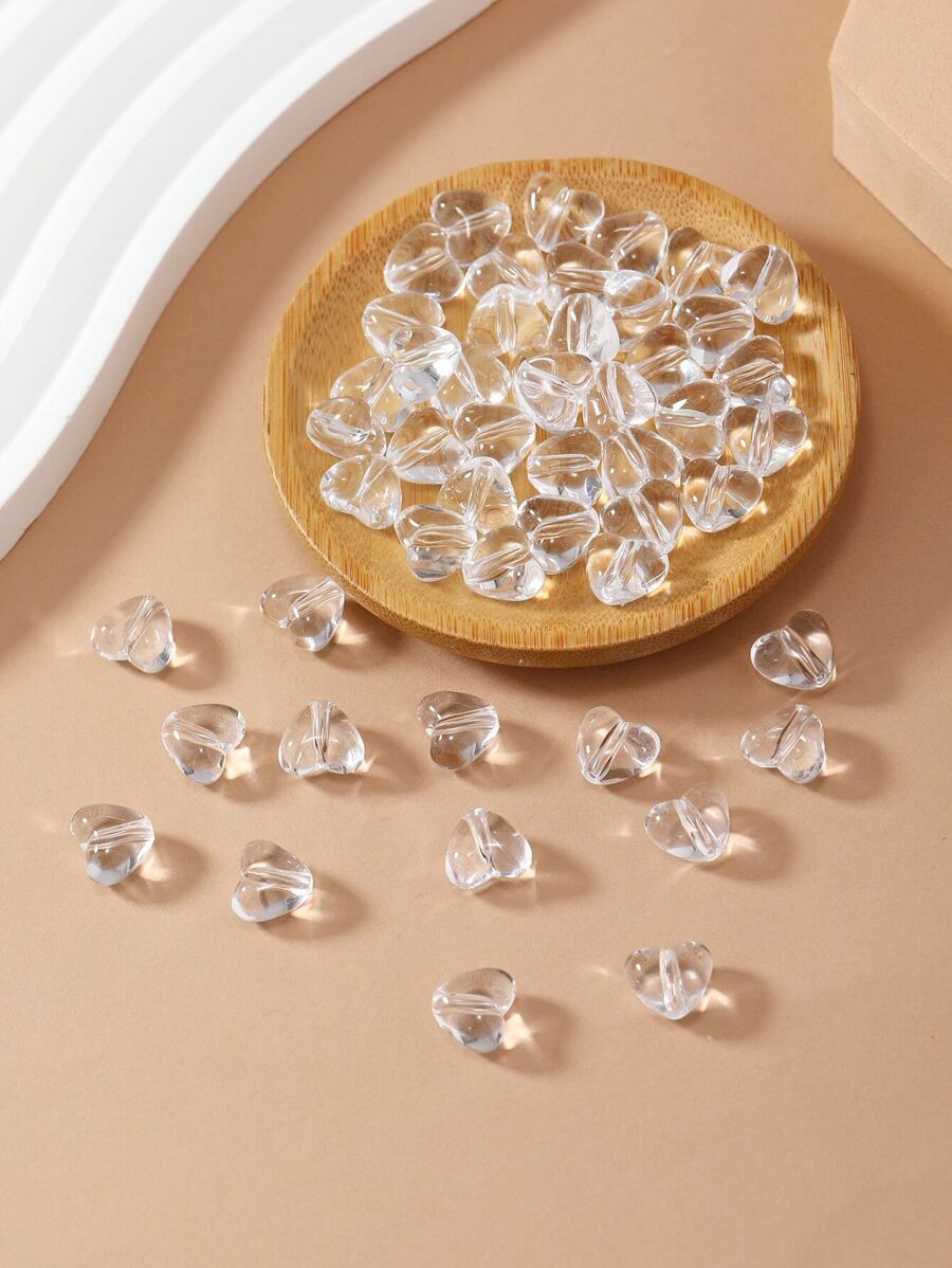 50pcs/set Simple PMMA Transparent Heart Shaped Beads DIY Jewelry Accessory For Women Men For Necklace Pendant Making