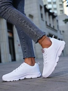 女款增高戶外透氣運動鞋,高彈性,耐磨跑鞋,時尚舒適運動鞋 - 白色 - 查看 2