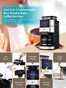 10-Cup Drip Coffee Maker, Grind and Brew Automatic Coffee Machine with Built-In Burr Coffee Grinder, Programmable Timer Mode and Keep Warm Plate, 1.5L Large Capacity Water Tank