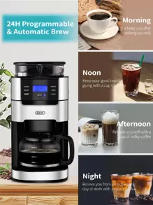 10-Cup Drip Coffee Maker, Grind and Brew Automatic Coffee Machine with Built-In Burr Coffee Grinder, Programmable Timer Mode and Keep Warm Plate, 1.5L Large Capacity Water Tank