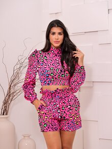 Women Two-piece Outfits - 玫紅色 - 查看 1