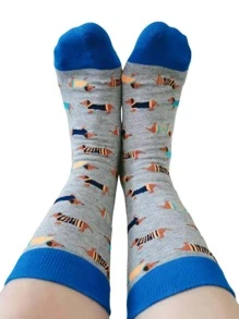 迷人小狗女士中筒襪新奇狗狗人襪子臘腸犬原宿卡通狗滑板禮品為她