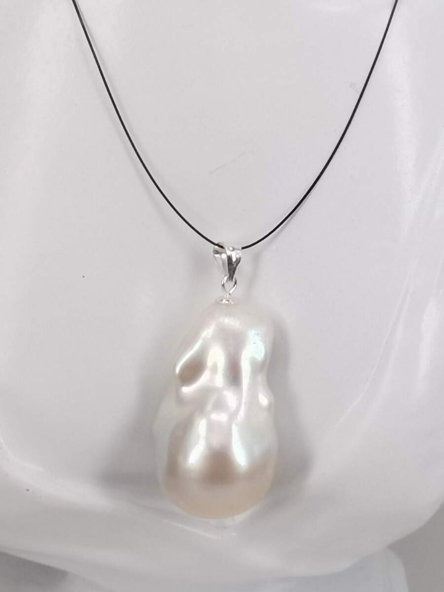1颗15-17毫米*25-30毫米天然白色超大巴洛克凯西淡水珍珠及925银吊坠 - 白色 - 查看 1
