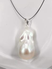 1颗15-17毫米*25-30毫米天然白色超大巴洛克凯西淡水珍珠及925银吊坠 - 白色 - 查看 2