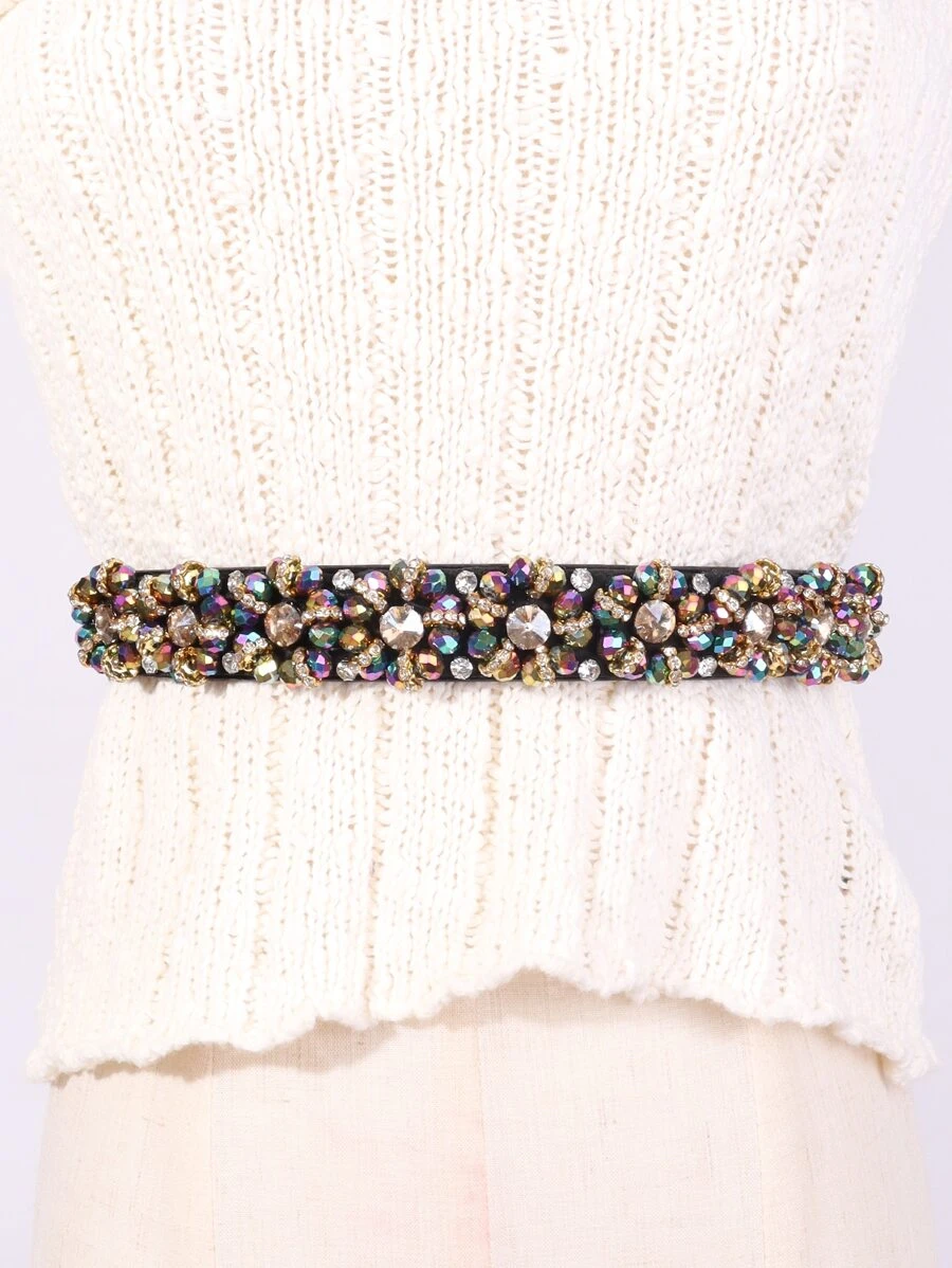 1 chiếc Thắt lưng nữ đính cườm sáng bóng và trang trí bằng kim cương giả, linh hoạt, thời trang và đa năng, tuyệt vời cho trang phục dạ hội và váy dài - Nhiều màu - Xem 1