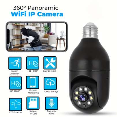 Hiseeu 360 Degree Panoramic 1080P HD Surveillance Camera PTZ Rotation Auto Tracking Two-Way Audio Light Bulb Camera For Home Security Camera