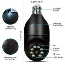 Hiseeu 360 度全景 1080P 高清監控攝像頭 PTZ 旋轉自動跟踪兩路音頻燈泡攝像機適用於家庭安全攝像頭 - 黑色 - 查看 8